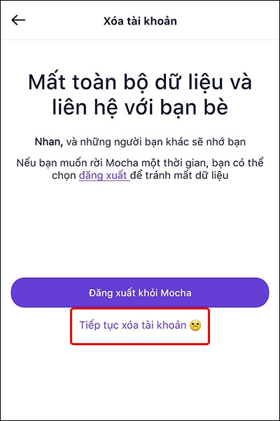 Hướng dẫn cách xóa tài khoản Mocha