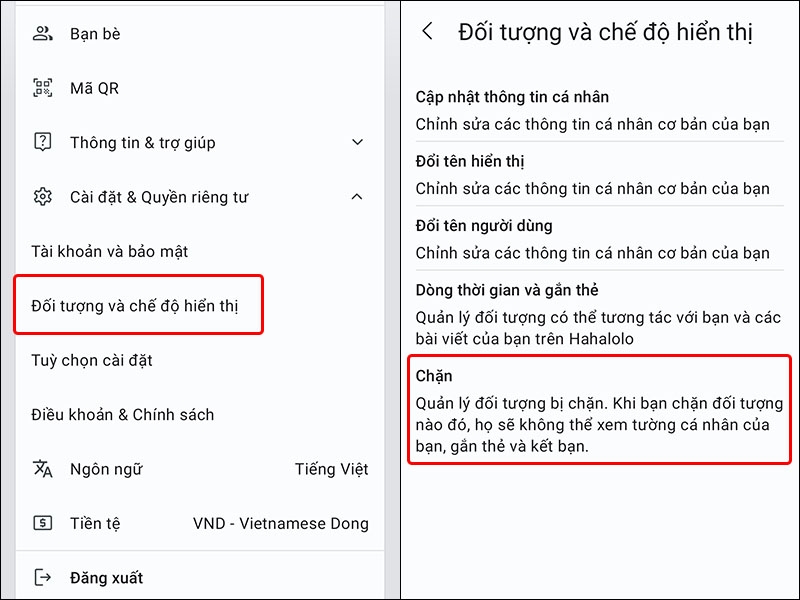 Cách bỏ chặn dùng Hahalolo trên điện thoại