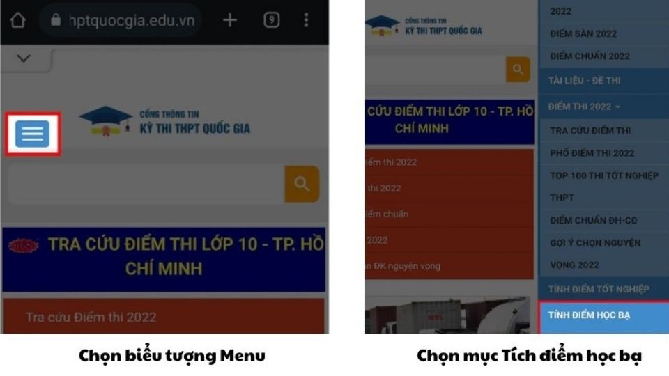 Truy cập vào trang web THPT Quốc gia