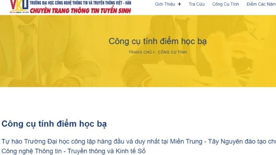 Trang tính điểm học bạ xét tuyển của trường đại học Công nghệ Thông tin & Truyền thông Việt Hàn