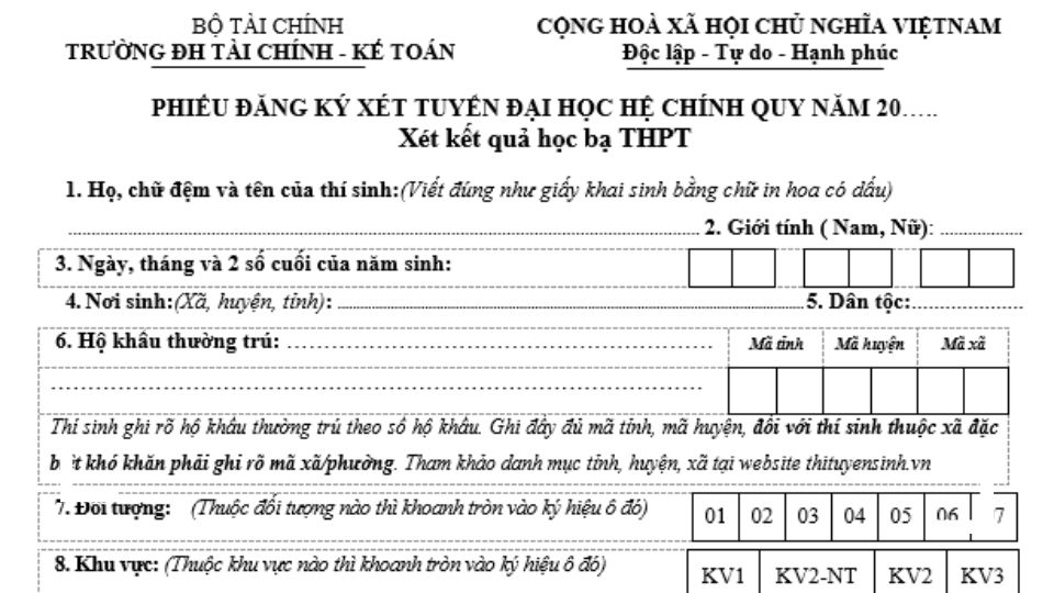 Đơn đăng ký xét tuyển
