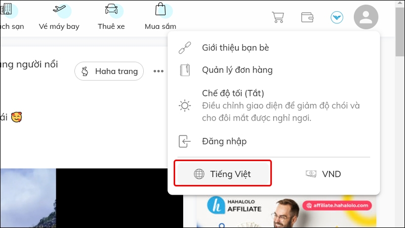 Cách thay đổi ngôn ngữ giao diện Hahalolo trên máy tính