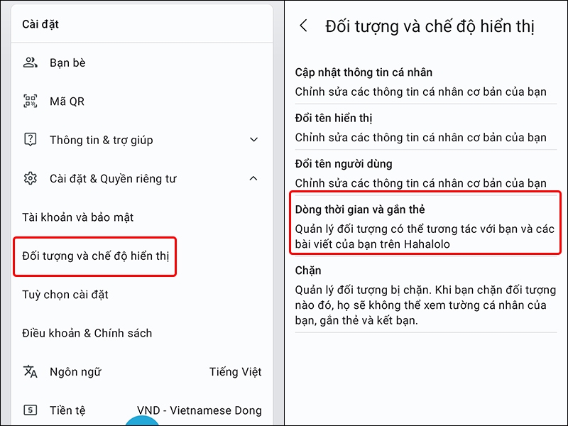 Cách chỉnh sửa quyền riêng tư trên Hahalolo bằng điện thoại