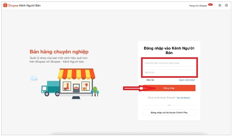Đăng nhập vào Kênh Người bán