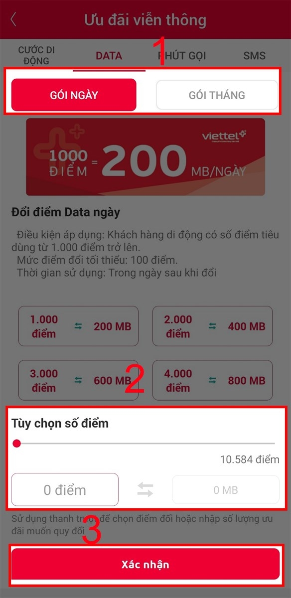 Chọn số điểm muốn đổi