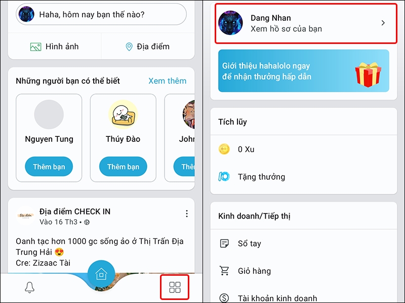 Hướng dẫn đổi tên người dùng trên Hahalolo bằng điện thoại
