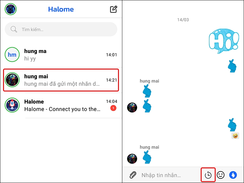 Cách sử dụng tin nhắn tự hủy trên ứng dụng Halome bằng điện thoại