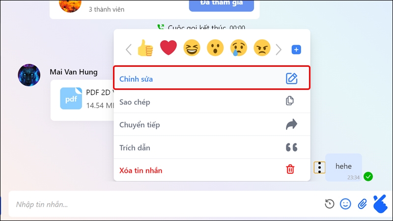 Cách chỉnh sửa tin nhắn đã gửi trên ứng dụng Halome bằng máy tính