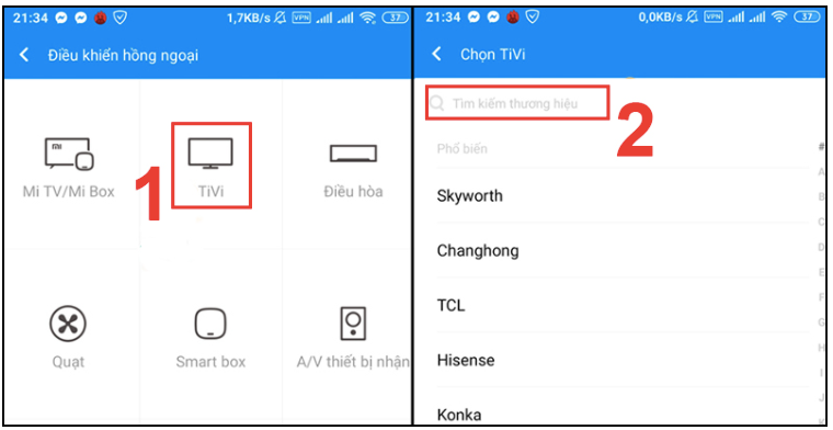 Chọn biểu tượng tivi và tìm kiếm