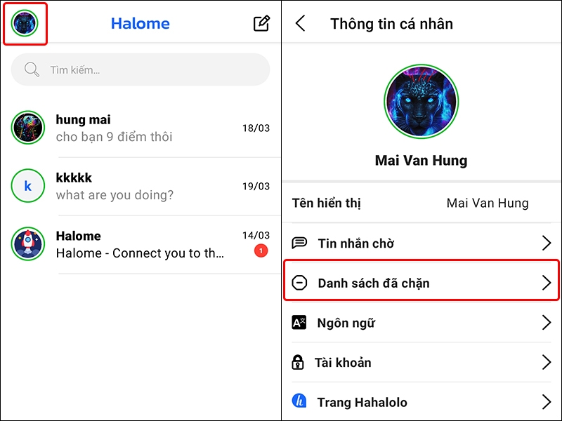 Cách chặn, bỏ chặn liên hệ trên ứng dụng Halome bằng điện thoại