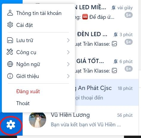 Click vào biểu tượng bánh răng và chọn Cài đặt