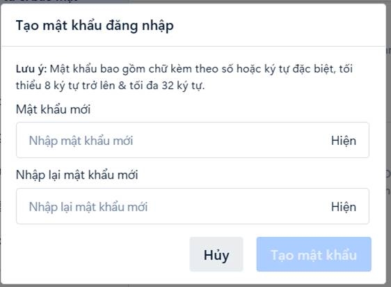 Tiến hành nhập mật khẩu mới