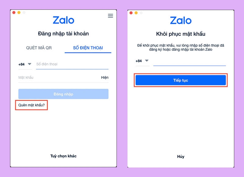 Nhập số điện thoại của bạn và nhấn tiếp tục