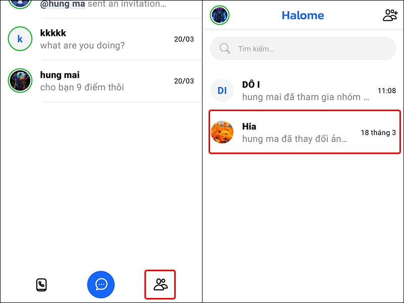 Hướng dẫn thay đổi tên nhóm chat trên Halome bằng điện thoại