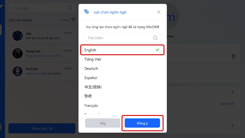 Hướng dẫn thay đổi ngôn ngữ trên ứng dụng Halome bằng máy tính