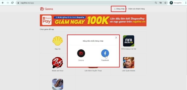 Đăng nhập nạp thẻ
