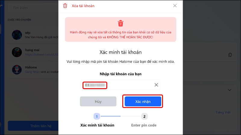 Hướng dẫn xóa tài khoản Halome trên máy tính