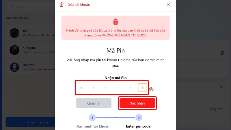 Hướng dẫn xóa tài khoản Halome trên máy tính