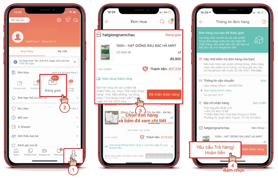 Cách hoàn tiền trên Shopee hình 2