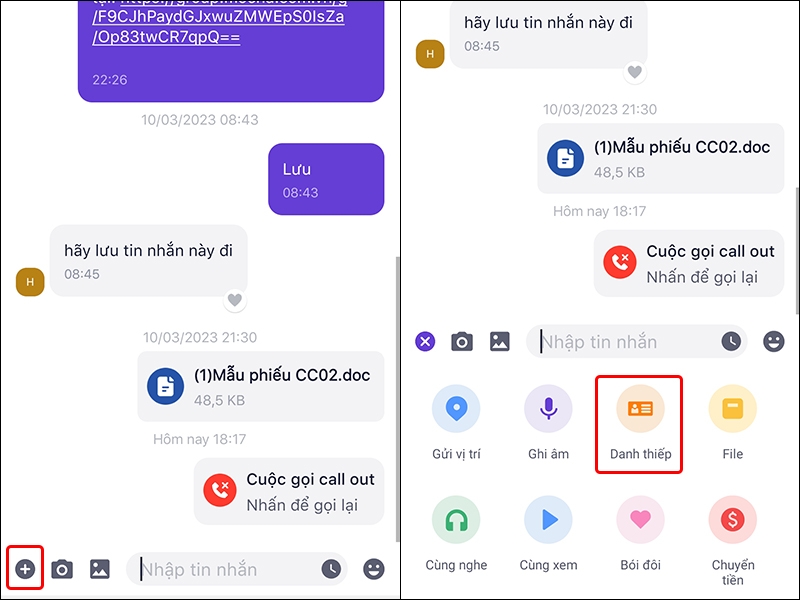 Cách chia sẻ liên hệ trên Mocha trên điện thoại