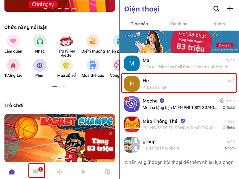 Cách chia sẻ liên hệ trên Mocha trên điện thoại