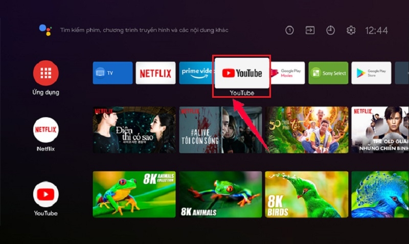 Chọn ứng dụng YouTube