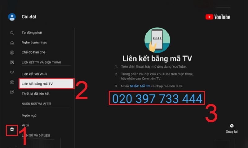 Màn hình hiển thị mã liên kết