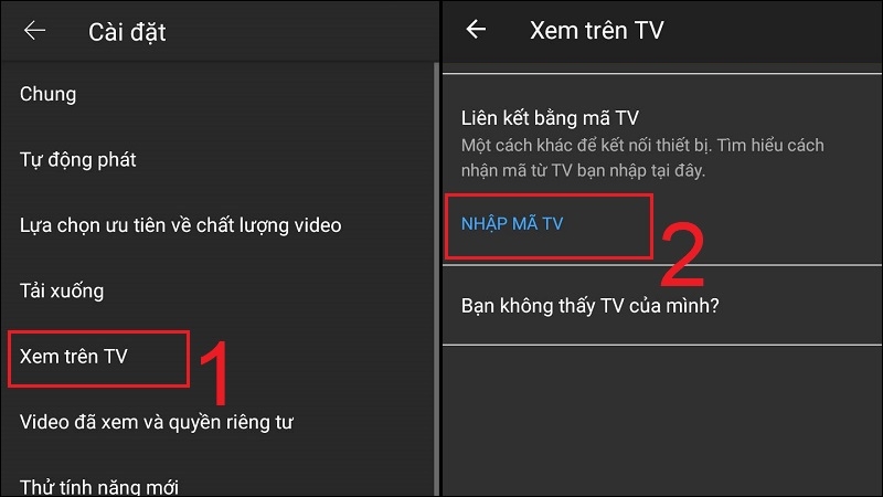 Chọn Xem trên TV và nhập mã TV