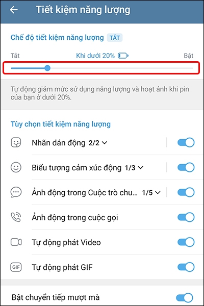 Cách sử dụng chế độ tiết kiệm năng lượng trong Telegram trên điện thoại Android