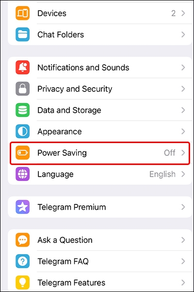 Cách sử dụng chế độ tiết kiệm năng lượng trong Telegram trên iPhone