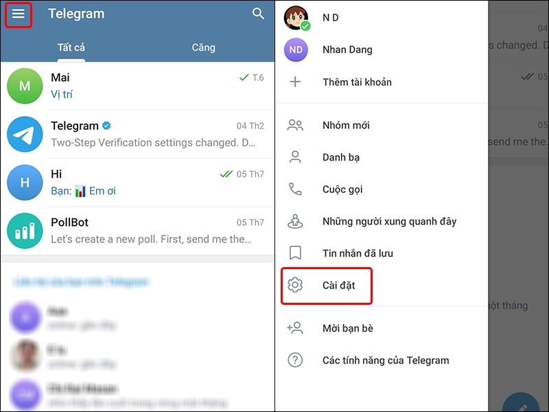 Cách đổi tên hiển thị Telegram trên điện thoại