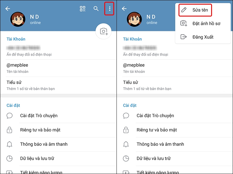 Cách đổi tên hiển thị Telegram trên điện thoại