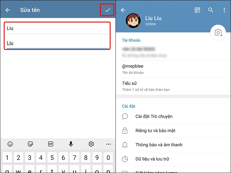 Cách đổi tên hiển thị Telegram trên điện thoại