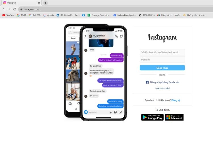 Truy cập website Instagram