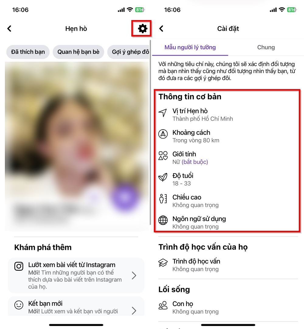 Cách đổi các tiêu chí đối tượng hẹn hò trên Facebook 4