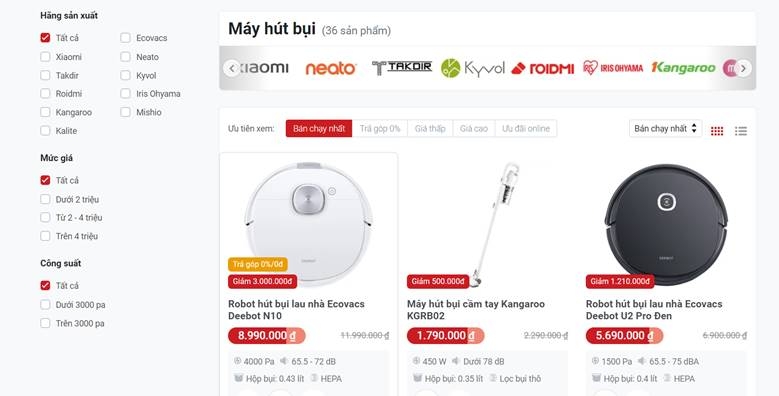 Giá Robot hút bụi tại FPT Shop vô cùng đa dạng