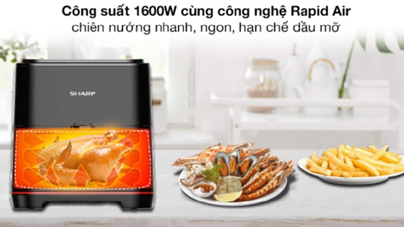 Nồi chiên không dầu 5 lít giá rẻ: Sharp KF-AF70EV-BK 