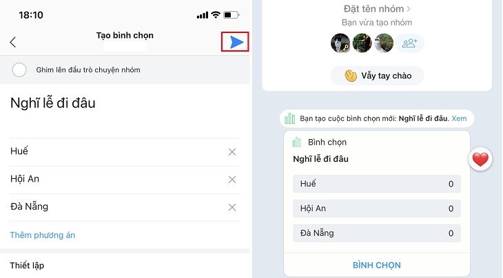 Chọn biểu tượng gửi để hoàn thành