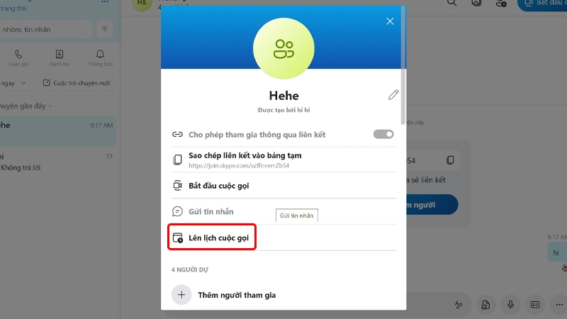 Cách lên lịch cuộc gọi nhóm trên Skype bằng máy tính