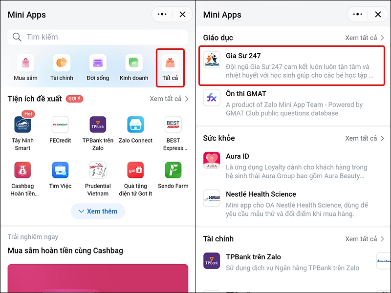 Cách tìm kiếm gia sư trên Zalo