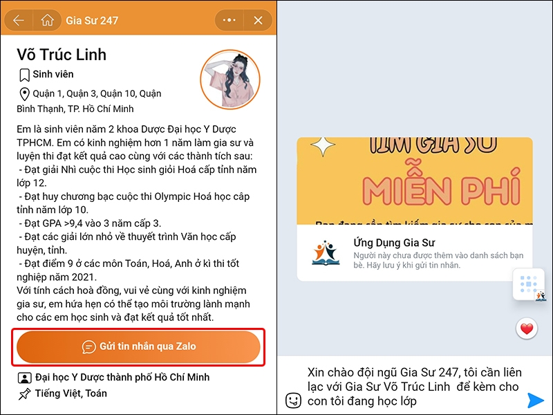 Cách tìm kiếm gia sư trên Zalo