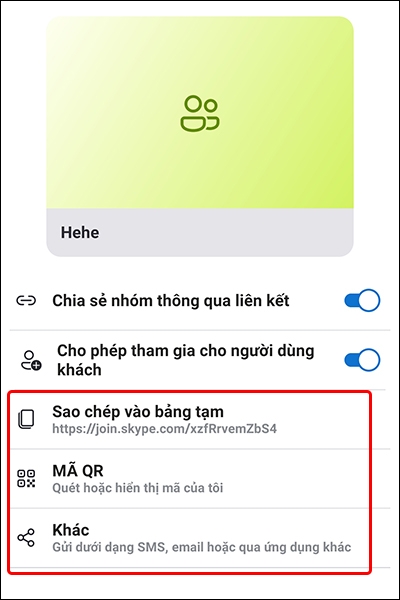 Cách bật chia sẻ nhóm Skype thông qua liên kết trên điện thoại