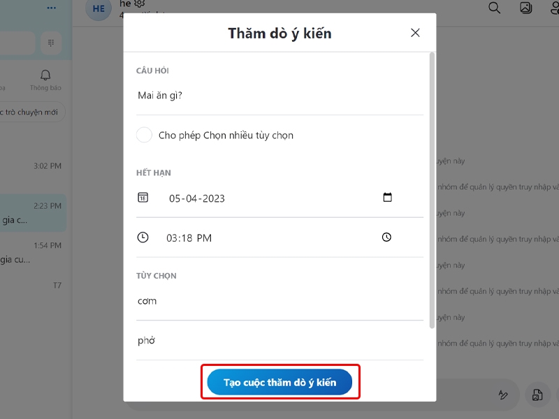 Cách tạo cuộc thăm dò ý kiến trên ứng dụng Skype bằng máy tính