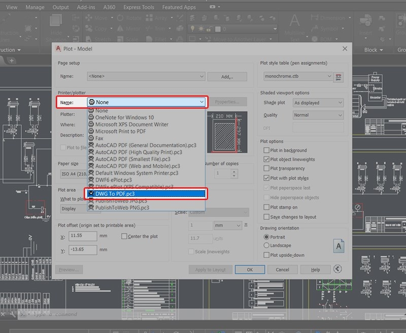 Xuất file CAD sang PDF bằng lệnh Plot (Bước 2)