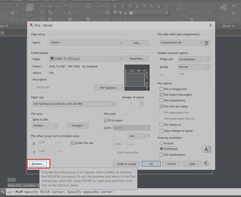Xuất file CAD sang PDF bằng lệnh Plot (Bước 8)