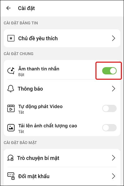 Cách bật/tắt âm thanh tin nhắn trên ứng dụng Gapo