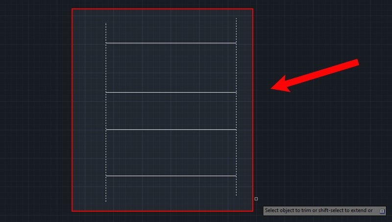 Dùng lệnh Trim trong CAD ở chế độ Quick Mode (Bước 2)