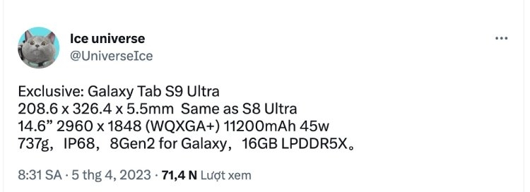 Cấu hình Galaxy Tab S9 Ultra