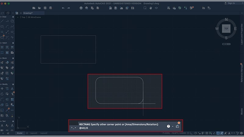 Vẽ hình chữ nhật có 4 đỉnh bo tròn trong CAD (Ảnh 6)