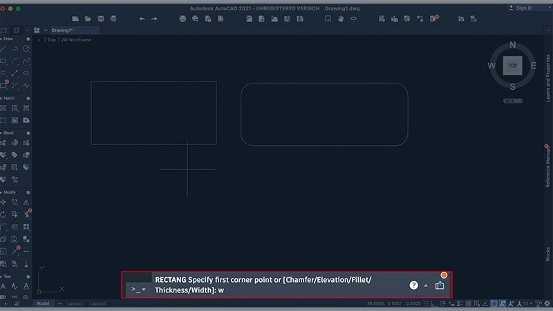 Vẽ hình chữ nhật trong CAD với bề rộng được định lượng (Bước 3)